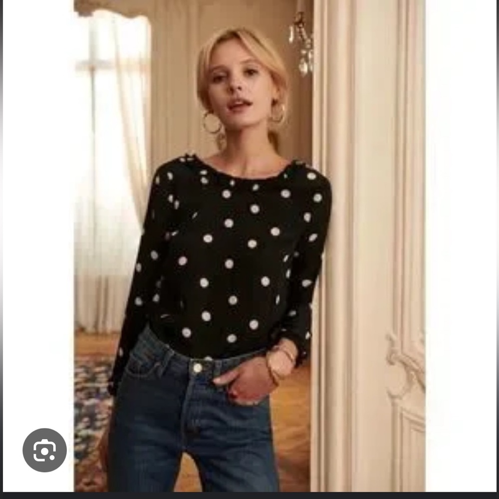 Sezane Black and White Polka Dot Blouse